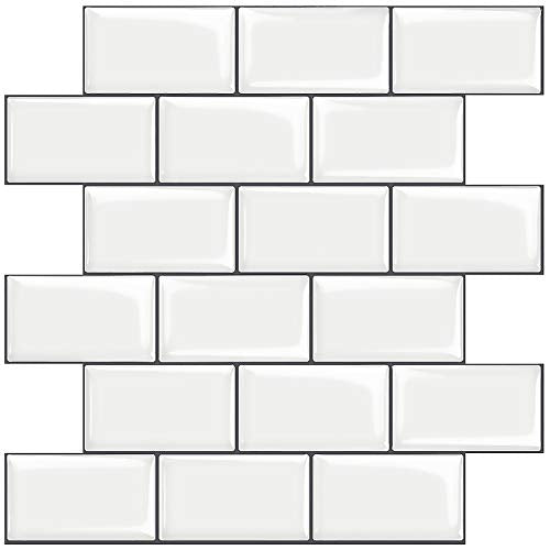 STICKGOO Peel and Stick Subway Tile Backsplash 12x12 Inches, Thicker Design, 10 Sheets, Warm White with Grey Grout, Self-Adhesive Wall Tiles