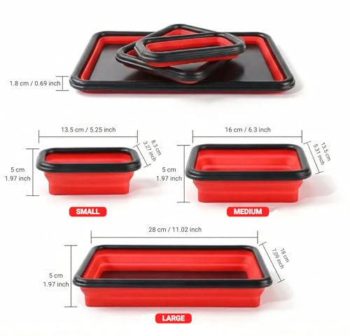 ZOLOTI Red Collapsible Magnetic Parts Tray Set – 3 Sizes