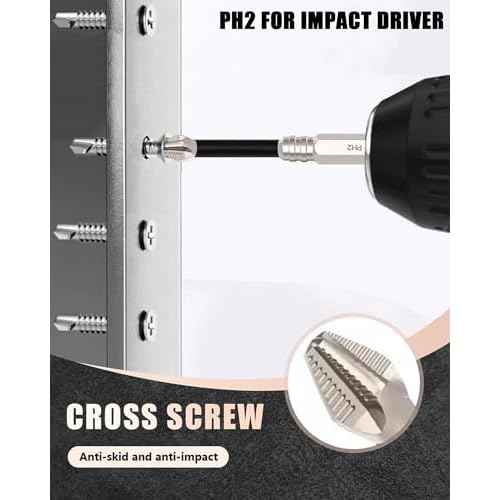 10-Pack Screwdriver Bit Set: Anti Slip 2-Inch Magnetic Phillips Head Drill bit - Premium S2 Steel Electric PH2 - Professional & DIY Use (10pcs-PH2(1-6inch))
