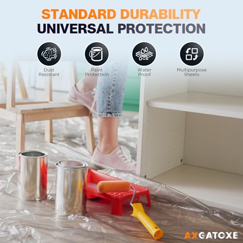 Axgatoxe 12x9 Ft Plastic Drop Cloths 6-Pack for Painting & Surface Protection