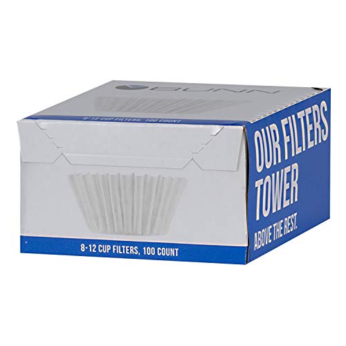 BUNN 100 Count Coffee Filters, Flat Bottom 8-12 Cup, 6 Pack (600 Filters per Case)