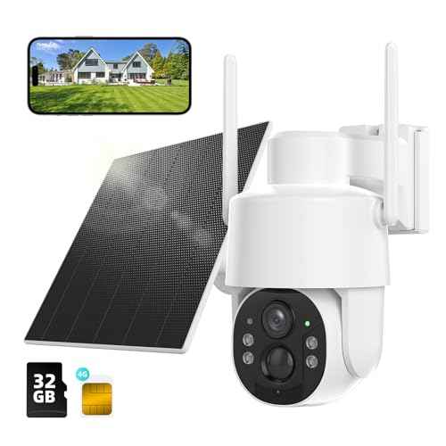 4G LTE Cellular No Wifi Security Cameras Outdoor, Solar Powered Wireless 4MP Cellular Security Camera, SD/Cloud Storage, PIR Motion Detection, Color Night Vision, 2 Ways Talk, Built in SIM Card