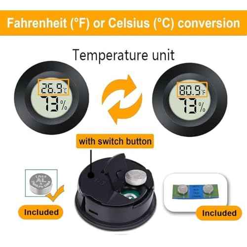 2 Pack Hygrometer Thermometer Digital Humidity Meter Indoor/Outdoor Humidity Monitor Reptile Thermo-Hygrometer for Greenhouse Humidors Terrarium Jars, Fahrenheit (¢µ) /Celsius(¡É) (2)