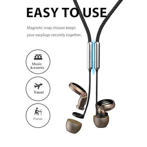 Earplug Lanyard with Magnetic Safety Cord ? 2 Pack Silicone Anti-Loss Strap with Case | Tug-Resistant, Quick Access, Easy to Install | Compatible with Earplugs, Earbuds, Earphones, Black