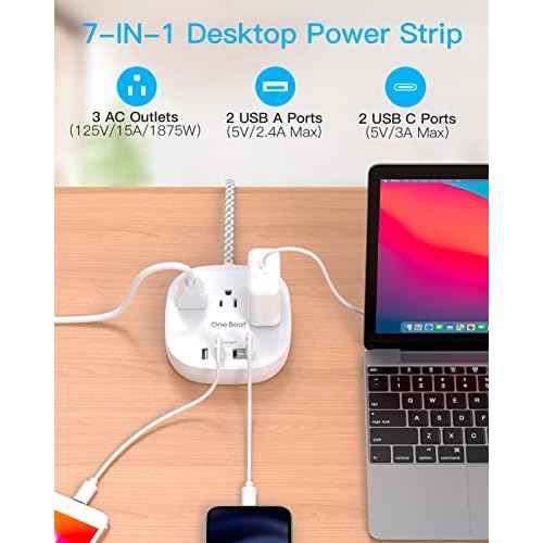 Flat Plug Power Strip, 6ft Ultra Flat Extension Cord - 3 Outlets 4 USB Ports (2 USB C) 22.5W/4.5A Desktop Charging Station, Power Strip No Surge Protection for Cruise Ship, Dorm Room Travel Essentials