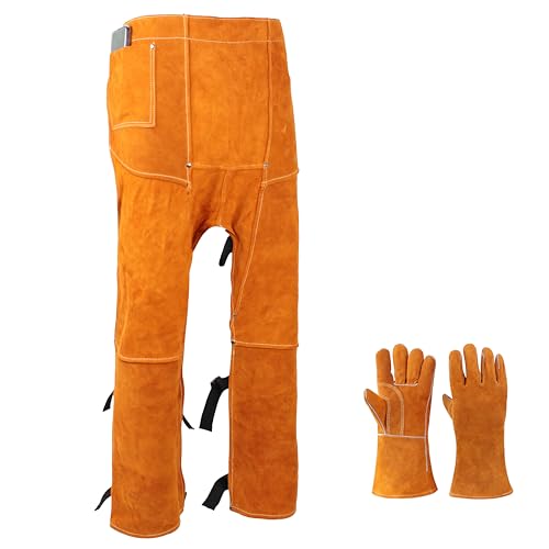 Heavy Duty Split Leather Welding Pants - Heat & Flame Resistant Leg Protection, Adjustable Sizes
