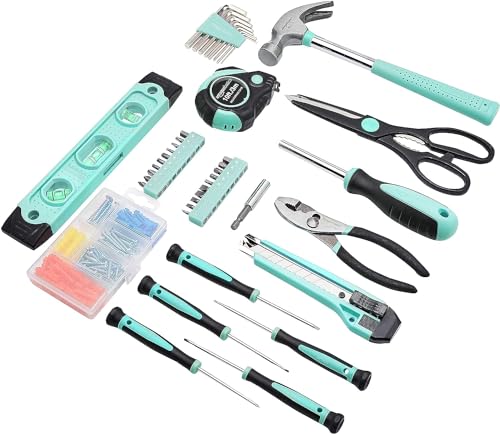 Amazon Basics 142-Piece Household Tool Kit with Storage Case - Turquoise, 13.39 x 9.25 x 2.95 inches