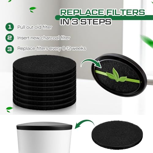 Pangda 8 Pack Oval Charcoal Filters for Compost Bin - 6.5 x 5 in, 3/8 in Thick