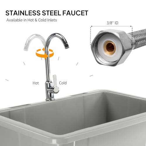 VINGLI Gray Utility Sink with Removable Drainboard, Stainless Steel Faucet & Storage Shelf