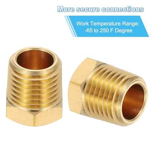 PATIKIL 1/4" NPT Male Brass Pipe Plug Fitting, 5Pcs Outer Hex Thread Socket Plug Ends Sealing Tubing Fitting for Refrigeration, Water, Air, Oil, Gas Line
