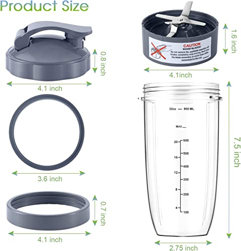 NutriBullet 32oz Cup & Blade Replacement Set with Flip-Top Lid – 600W/900W Compatible