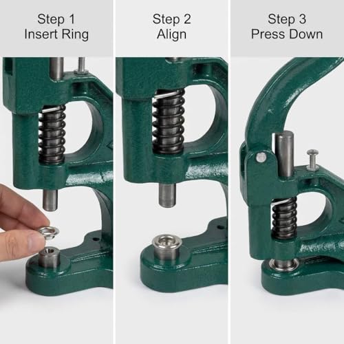Heavy Duty Hand Press Grommet Tool Kit with 3 Dies & 1500 Silver Grommets for Fabric Leather & Banner