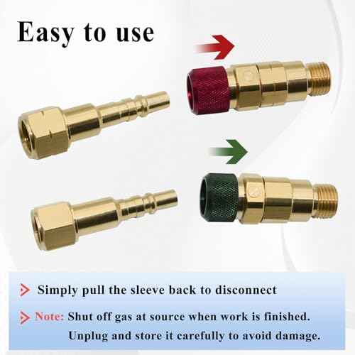 QDB10 Quick Disconnect Kits for Torches with Check Valves, Torch-to-Hose Set, Fuel-Red, Oxy-Green, Brass