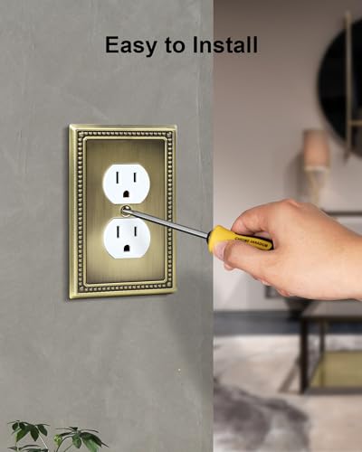 Single 4-Pack Antique Brass Duplex Switch Plates & Outlet Covers - Treewell