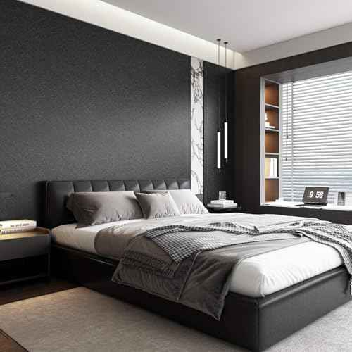 15.7" X 118" Black Silk Wallpaper Embossed Self Adhesive Peel and Stick Wallpaper Contact Paper Removable Waterproof Kitchen Vinyl Wrap Cabinet Furniture Textured Renter Friendly Wall Gift Paper