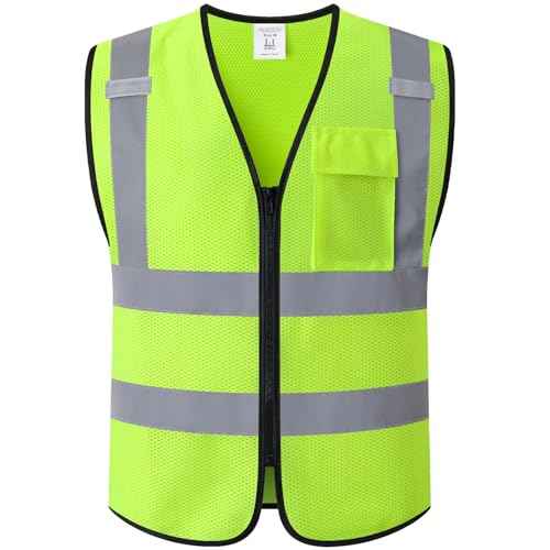 Hi Vis Reflective Safety Vest for Men Women with Chest Pocket Mesh High Visibility Class 2 Construction Vest,Meets ANSI/ISEA Standard(KZ179-Yellow-L)
