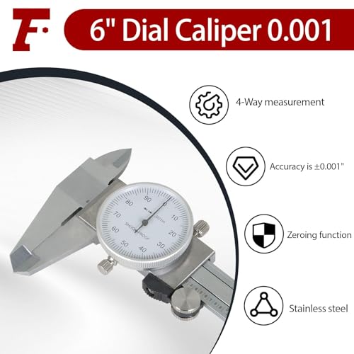 findmall 6" Dial Caliper 0.001 Measuring Tool 4-Way Measurement
