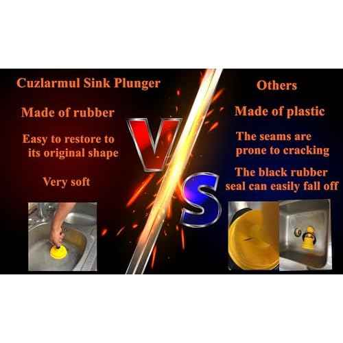 Sink Plunger, Easy to use Mini Plunger with Short Handle, Powerful Plunger Unclogging Tool for Kitchen Sink, Shower, Bathroom Drains, Bath, Yellow