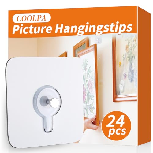 Coolpa 8mm 24PCS Adhesive Wall Hooks No Nails for Kitchen Bathroom Home Office