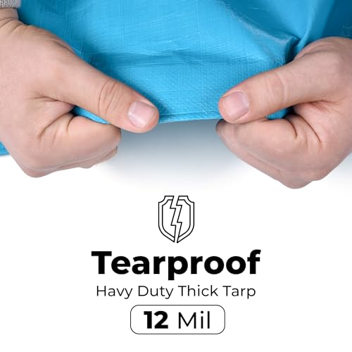Heavy Duty Waterproof Tarp 20x30 ft - 12 Mil Thick Cover with Grommets