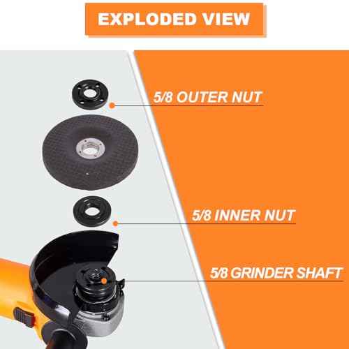 7PCS Angle Grinder Nut and Wrench Kit 5/8-11 Flange Lock Nut Compatible with Dewalt Milwaukee Makita Ryobi Bosch Metabo Black Decker 4.5 5 Inch Grinder Parts Replacement
