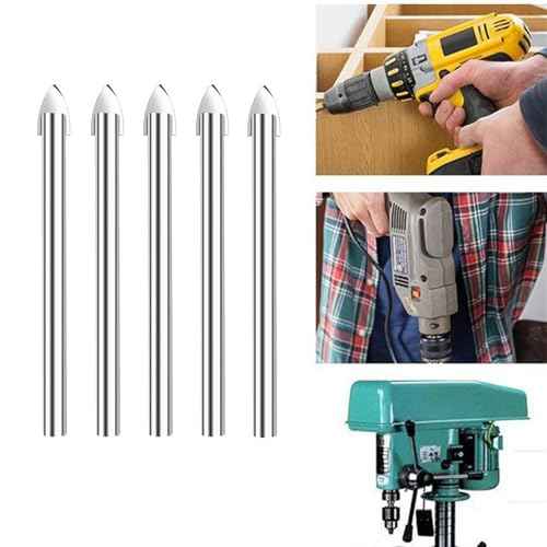 Amonk 10Pcs 6mm Glass Drill Bits, Carbide Tip Tile 1/4" Round Shank Drill Bit Set for Glass, Ceramic, Marble, Concrete, Wood with Plastic Box