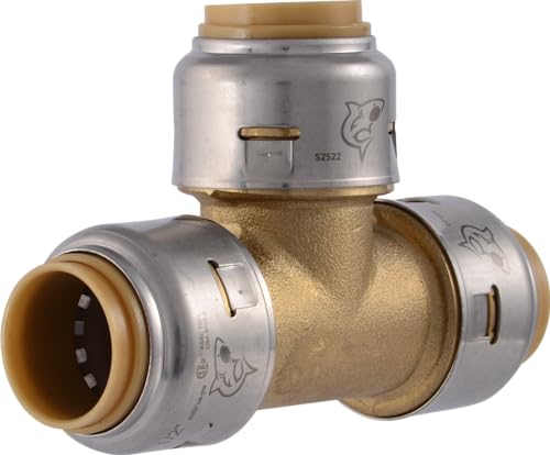 SharkBite Max 1/2 Inch Push-to-Connect Brass Tee Fitting for PEX, Copper, CPVC, HDPE - Model UR362A