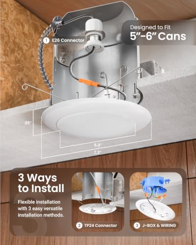 Sunco 6 Inch Flush Mount LED Recessed Ceiling Light 15W Dimmable 5000K Daylight