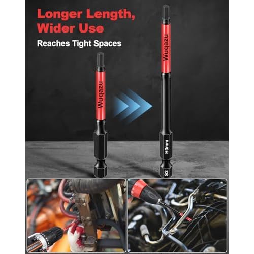 20PCS 4" Hex Bit Set (Metric & SAE), High-Torque Impact Allen Bits, Premium S2 Steel 1/4" Hex-Shank, Magnetic CNC Tips for Impact Drivers & Drills