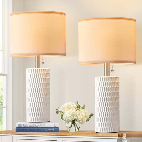 Reaketon 20-Inch Modern Ceramic Table Lamps Set of 2 - White, Bedroom Decor
