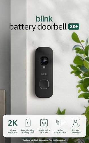Blink Battery Doorbell 2K+ Wireless Video Doorbell with Sync Module Core – Black, Add-on Model