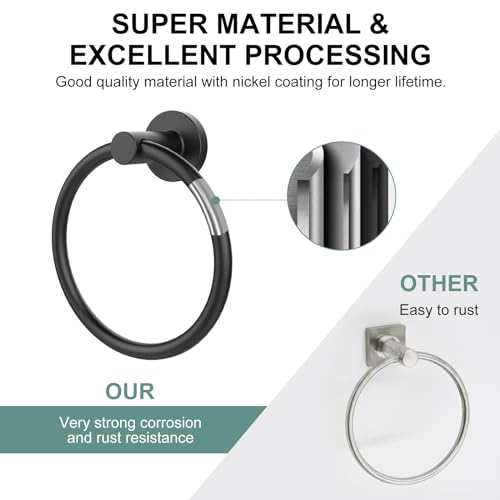 SetSail Matte Black Bathroom Towel Ring Wall Mount - Durable Stainless Steel, Space Saving, Easy Install