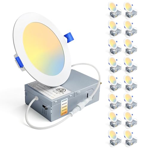 Ensenior 4 Inch LED Recessed Ceiling Light 5CCT (2700K-5000K), 750LM, 9W, Dimmable, IC & Wet Rated, 16 Pack