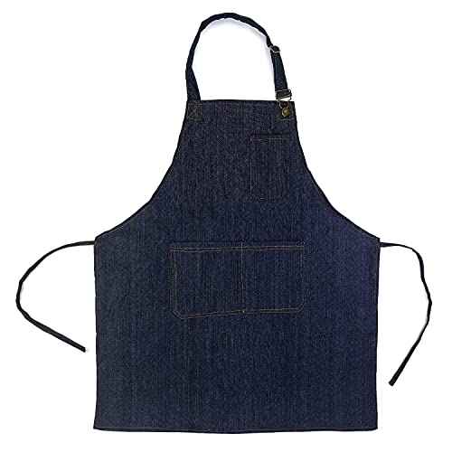 QWORK Lightweight Denim Work Apron With Pockets, Adjustable Jean Tool Apron for Men and Women