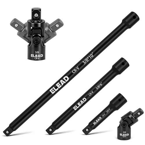 4-Piece 3/8" Drive Socket Extension Bar Set, 3, 6, 10 inch Professional Extension Set, 3/8 Inch Drive Universal Joint Socket, Premium Cr-V Steel Sockets Wrench Extender