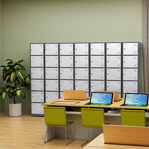 Yizosh 6-Door Metal Locker Storage Cabinet - Tall Steel Lockers for School, Gym, Office, Home, Garage - Gray White