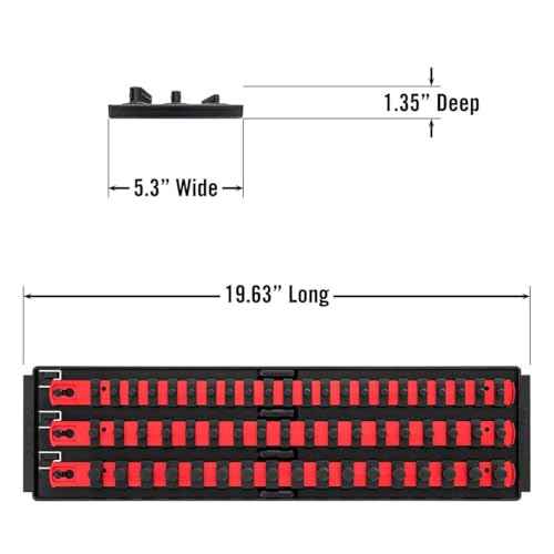 Ernst Manufacturing 18-Inch Socket Boss - Premium 3-Rail Multi-Drive (1/4", 3/8", 1/2") Socket Organizers w Twist Lock Clips, Socket Set Holder for 57 Tools - SAE & Metric - Red (8450) - Made in USA