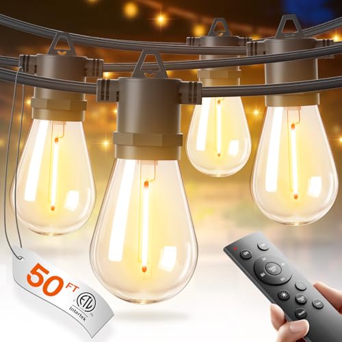 addlon 50FT Waterproof Dimmable Outdoor String Lights with 16 Shatterproof LEDs