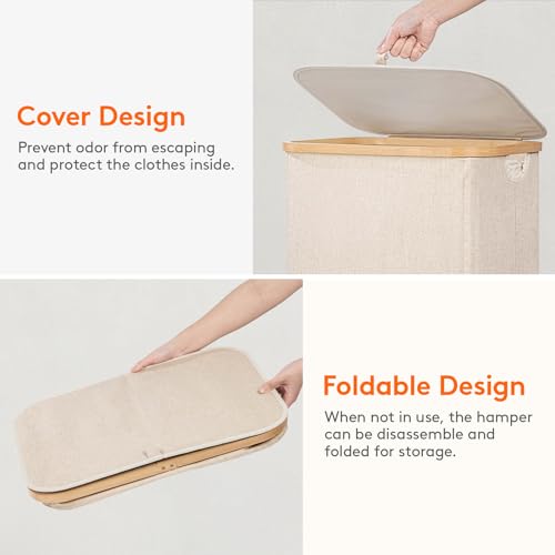 Lifewit 105L Large Laundry Basket with Lid & Removable Bag, Beige