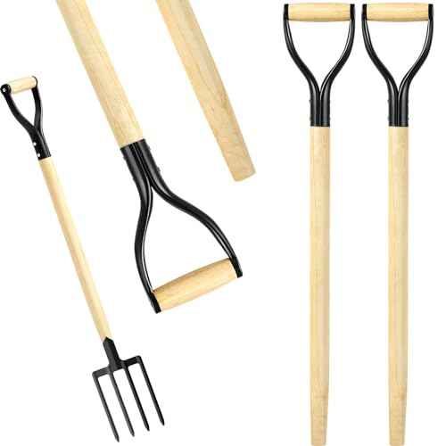 2 Pcs Pitchfork Spading Handle Replacement 30 Inch Wooden Shovel Handle Replacement D Shaped Pitch Fork Handles Tool Accessories for Shovel Scoop Hoe Rake Garden Digging