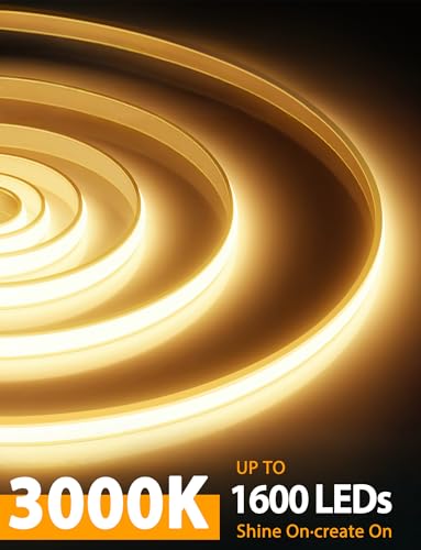 Lamomo 16.4Ft Dimmable COB LED Strip Lights Warm White Waterproof Rope Light with Remote