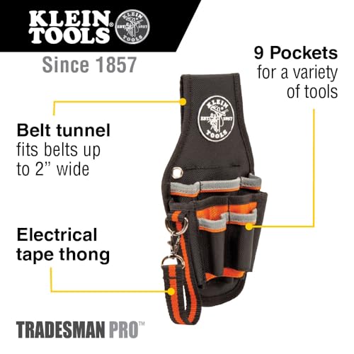 Klein Tools Small Tool Pouch for Electricians with 9 Pockets & Tape Thong - Tradesman Pro