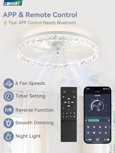 20 Inch White Modern Ceiling Fan with Lights & Remote Control - LEDIARY Fandelier, Reversible Motor, Dimmable, 6 Speeds, App & Timer