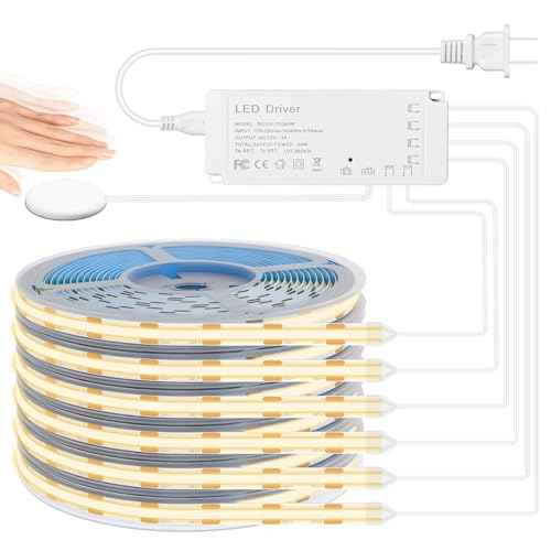 Lichaser 9.84ft COB LED Strip Light, 6 Rolls of 3000K Flexible COB LED for Acoustic Panel and Wood Slat Wall Panels Parallel with Dimmable Touch Sensor Switch, Cuttable for Wood Slat Lighting, Shelf