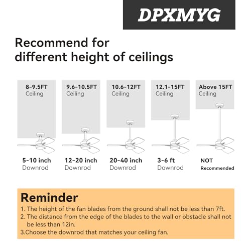 DPXMYG 36 Inch Black Ceiling Fan Downrod - Threadless Extension, 1" Diameter