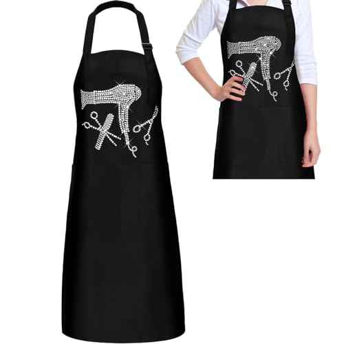 Coume Hair Stylist Apron Hairstylist Salon Apron with Rhinestone Tools and 3 Pockets Hairdresser Barber Aprons(Trendy)