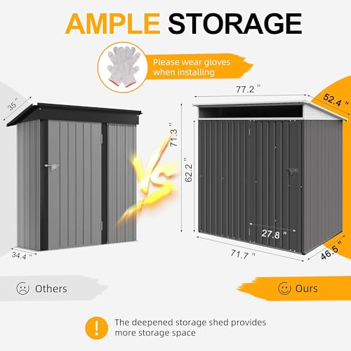 Shintenchi Steel Gray 6x4 FT Outdoor Storage Shed with Lockable Door