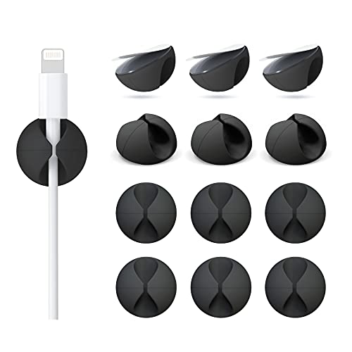 Znben 12-Pack Small Black Adhesive Cable Clips - Cord Organizer for Desk