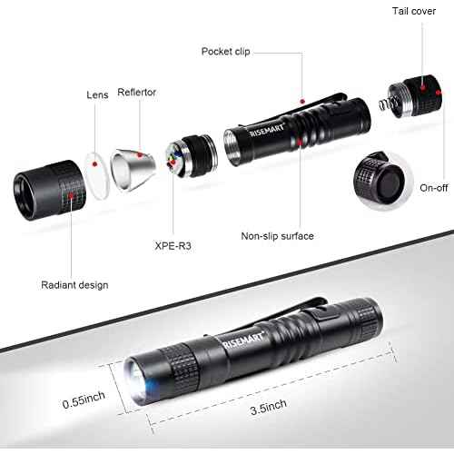 RISEMART Super Small Mini Flashlight AAA 100 Lumens Ultra Bright LED Pen Light Pocket Clip Tactical Torch Lamp(3.5")