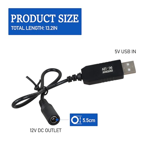 12V Heated Jacket Adapter, USB Charging Cable